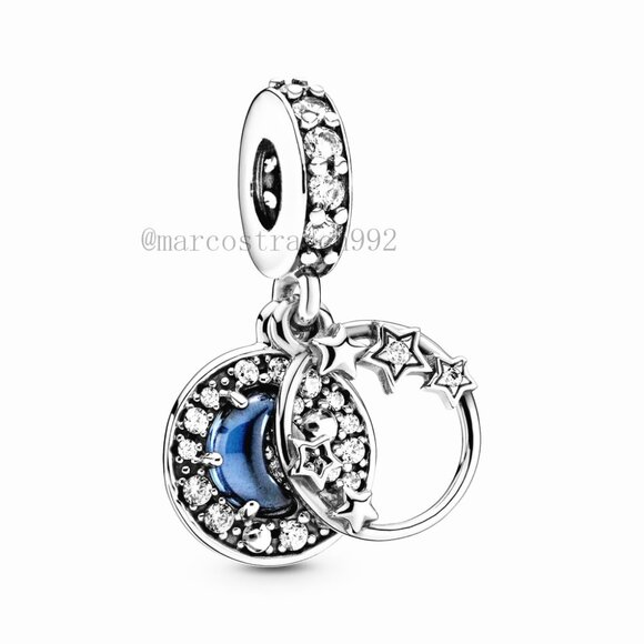 Pandora dark blue night sky star and moon charm - Picture 1 of 4